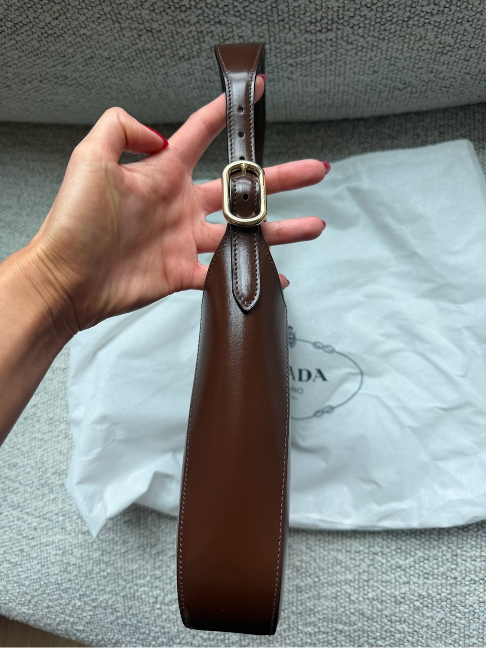 Prada Brown Leather Shoulder Hobo with Gold Hardware - Picture 3 of 7